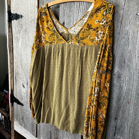ODDY Tops - ODDY Floral Mustard and Olive Women's Top